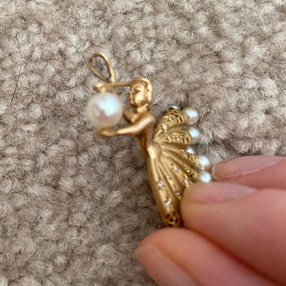 Vintage 14k Pearl & Diamond Ballerina Charm - Picture 3 of 11